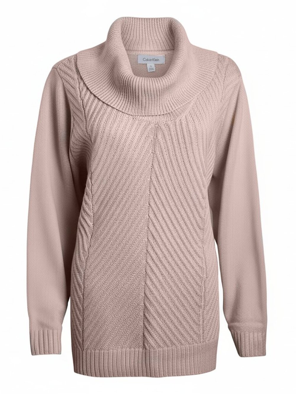 Calvin Klein Women’s Sweater Blush Chevron Pullover Shawl Collar Tunic Size 1X - Picture 2 of 6